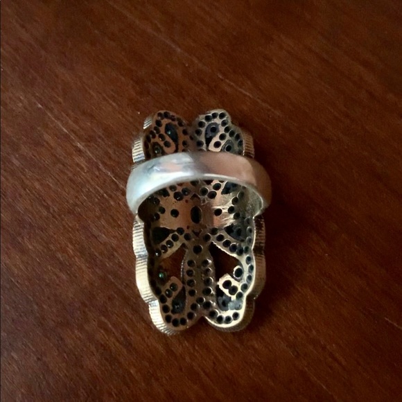 Emerald Topaz With Hearts Silver Antique Style Ring Size 8 💚 - Picture 2 of 5